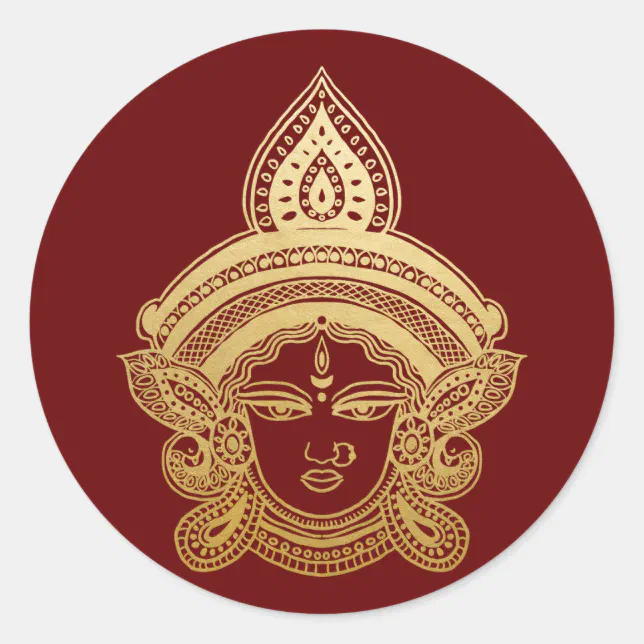 Maa Sticker Red Indian Festival Durga Maa Hindu God Gold Red Classic Round Sticker | Zazzle