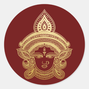 Indian Festival Durga Maa Hindu God Gold Red Classic Round Sticker