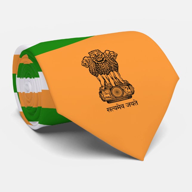Indian Flag & Coat of Arms, Flag of India Neck Tie (Rolled)
