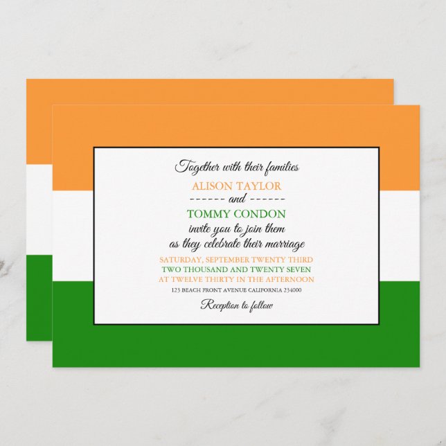Indian Flag, Flag of India Wedding Invitation (Front/Back)