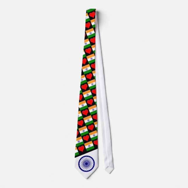 Indian Flag Heart Ashoka Chakra Fun India Pride Neck Tie (Front)