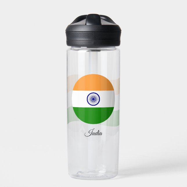 Indian Flag, Patriotic India Water Bottle (Front)