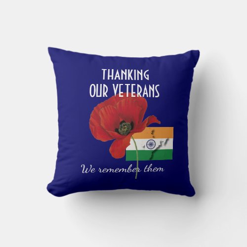 Indian Flag Thank You Veterans Throw Pillow