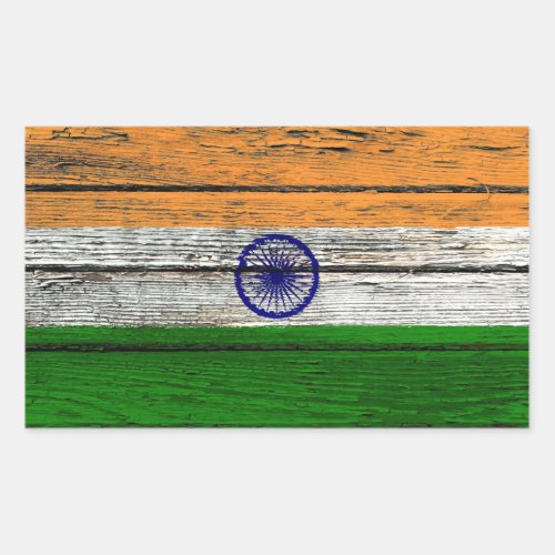 Indian Flag with Rough Wood Grain Effect Rectangular Sticker