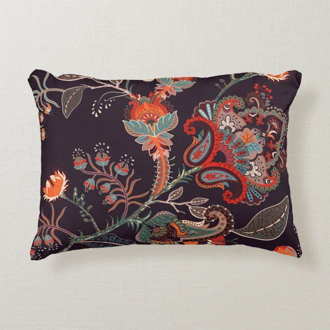 Indian Floral Big Seamless Nature Accent Pillow (Front)