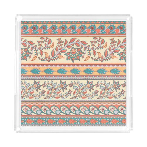 Indian Floral Borders Seamless Pattern Acrylic Tray