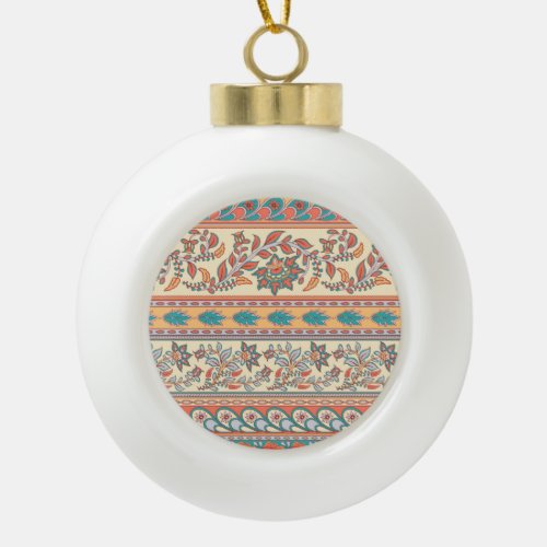 Indian Floral Borders Seamless Pattern Ceramic Ball Christmas Ornament