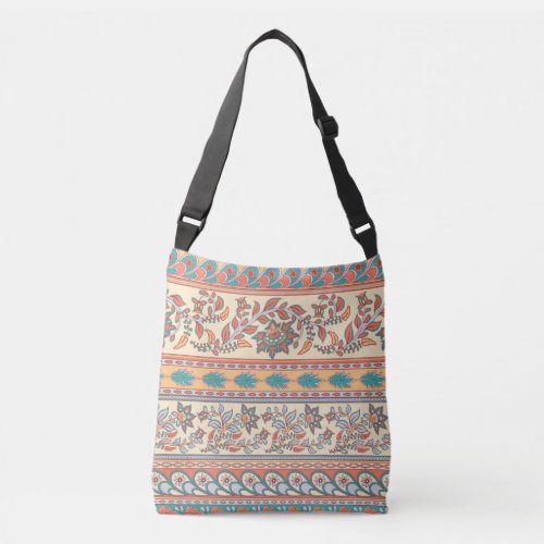 Indian Floral Borders Seamless Pattern Crossbody Bag