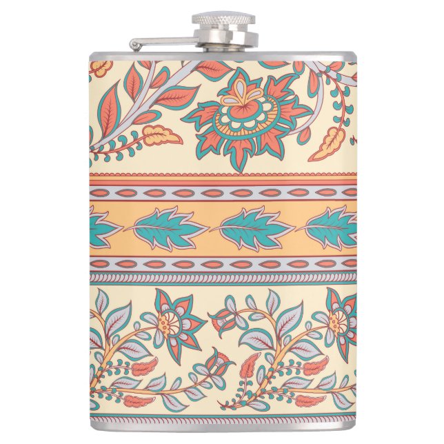 Indian Floral Borders Seamless Pattern Flask (Front)