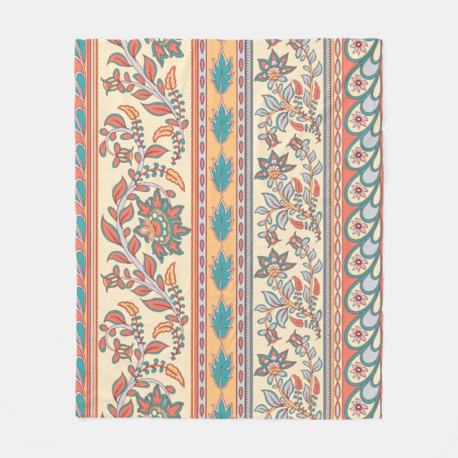 Indian Floral Borders Seamless Pattern Fleece Blanket (Front)