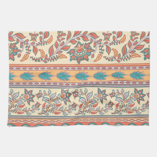 Indian Floral Borders Seamless Pattern Kitchen Towel