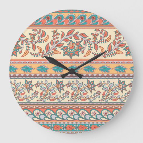 Indian Floral Borders Seamless Pattern Large Clock