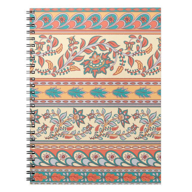 Indian Floral Borders Seamless Pattern Notebook (Front)