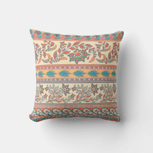 Indian Floral Borders Seamless Pattern Throw Pillow