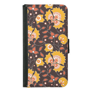 Indian Floral Colored Vintage Seamless Samsung Galaxy S5 Wallet Case