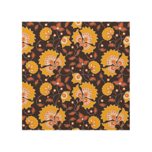 Indian Floral Colored Vintage Seamless Wood Wall Art