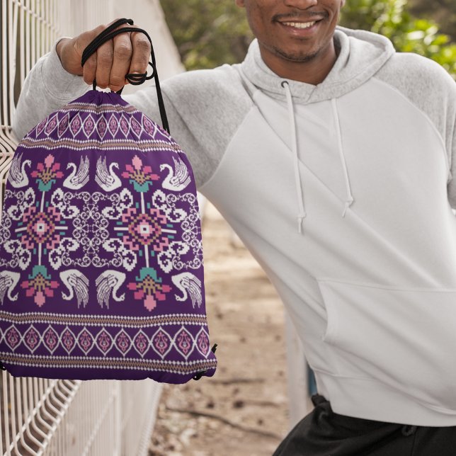 Indian Floral Cross Stitch Pattern Drawstring Bag (Creator Uploaded)