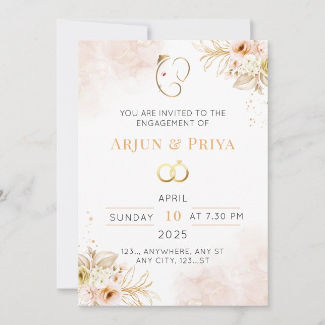 Indian Floral Engagement Invitation Card (Front)