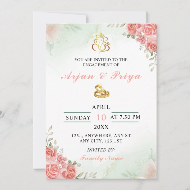 Indian Floral Engagement Invitation Card (Front)