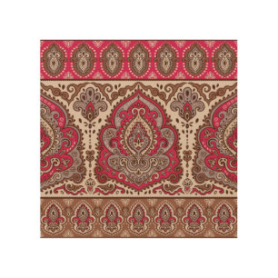 Indian floral paisley, ethnic mandala pattern. wood wall art