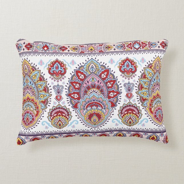 Indian floral paisley medallion pattern. Ethnic Ma Accent Pillow (Front)