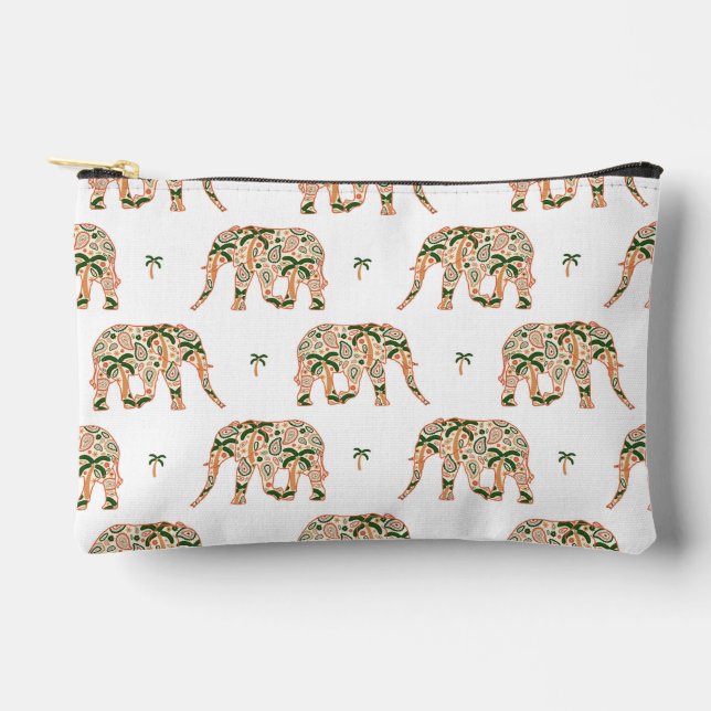 Indian Floral Paisley Ornate Elephants Accessory Pouch (Front)
