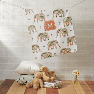 Indian Floral Paisley Ornate Elephants Monogrammed Baby Blanket