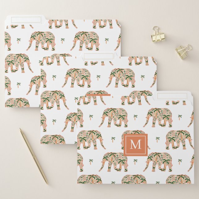 Indian Floral Paisley Ornate Elephants Monogrammed File Folder (Set)