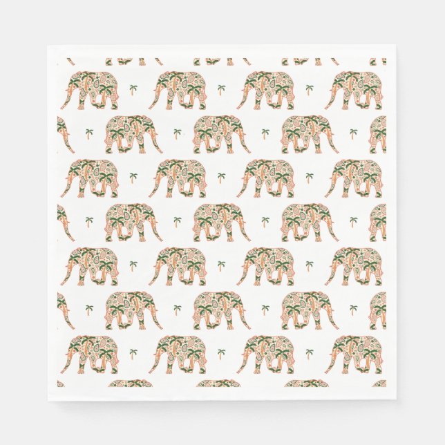 Indian Floral Paisley Ornate Elephants Napkins (Front)
