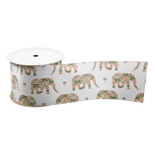 Indian Floral Paisley Ornate Elephants Satin Ribbon
