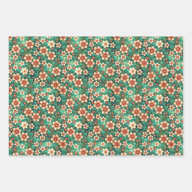 Indian Floral Pattern Wrapping Paper Sheets (Front)