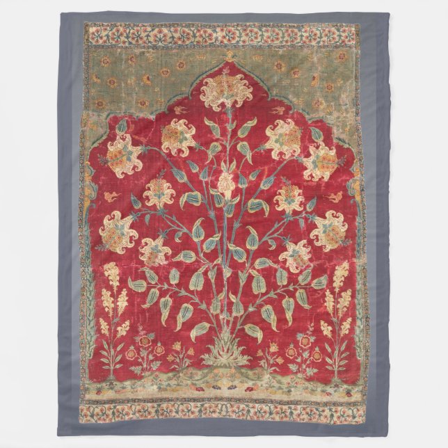 Indian Floral Rug 17th Century Fine Art Fleece Blanket (Front)