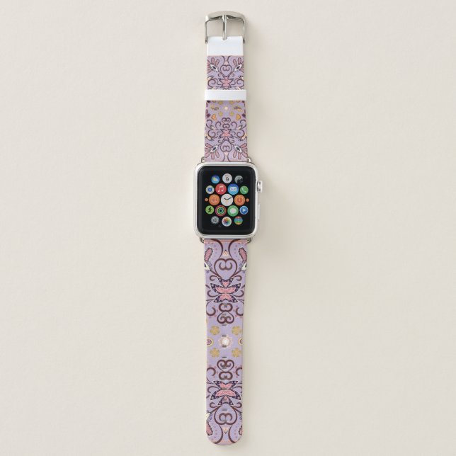 Indian floral tablecloth: lovely pastel pattern apple watch band (Front)