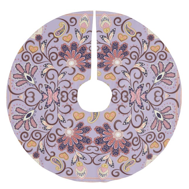 Indian floral tablecloth: lovely pastel pattern brushed polyester tree skirt (Front)