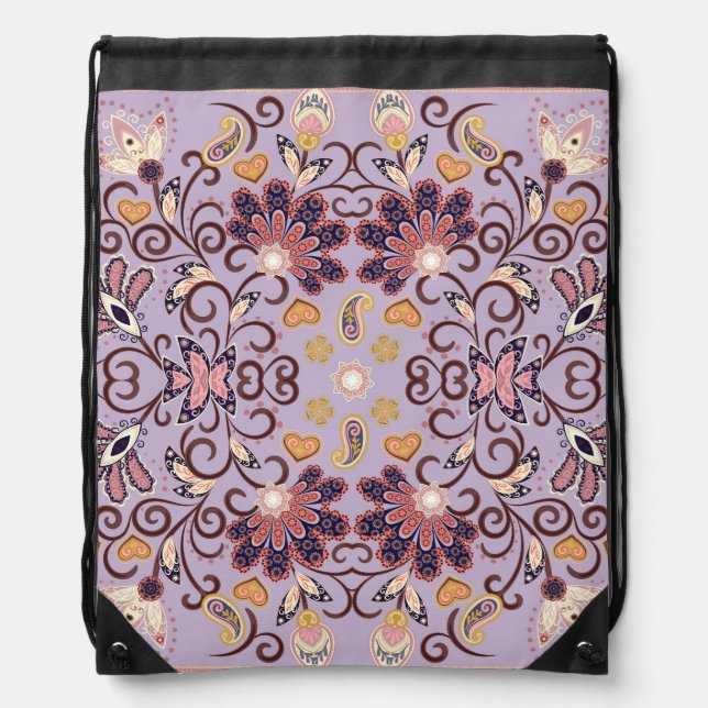 Indian floral tablecloth: lovely pastel pattern drawstring bag (Front)