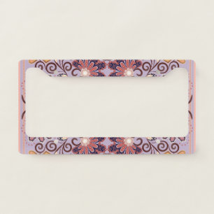 Indian floral tablecloth: lovely pastel pattern license plate frame