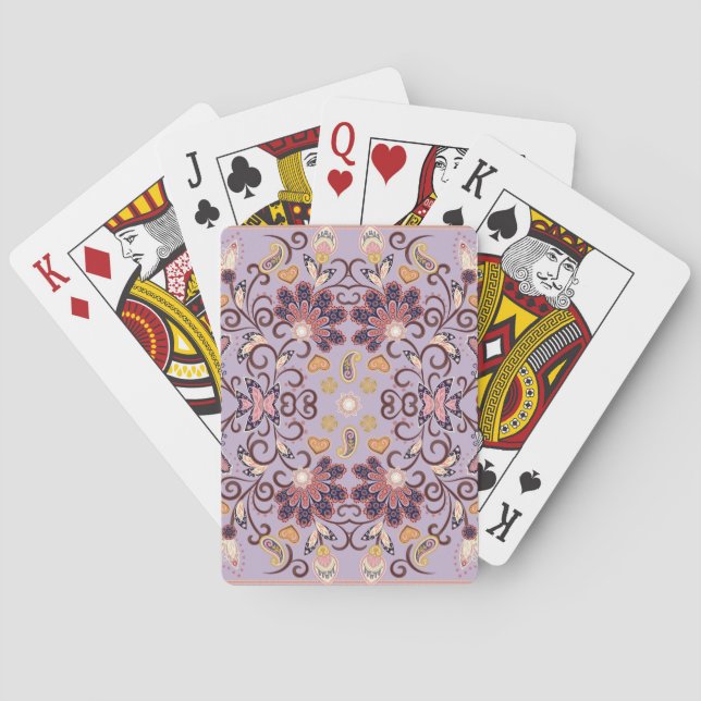 Indian floral tablecloth: lovely pastel pattern poker cards (Back)
