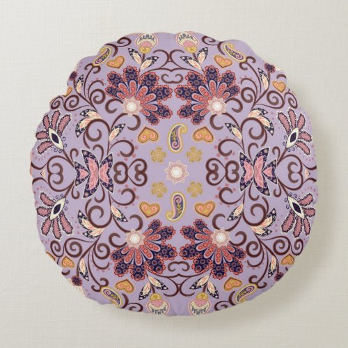 Indian floral tablecloth lovely pastel pattern round pillow