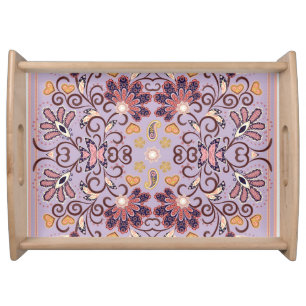 Indian floral tablecloth: lovely pastel pattern serving tray