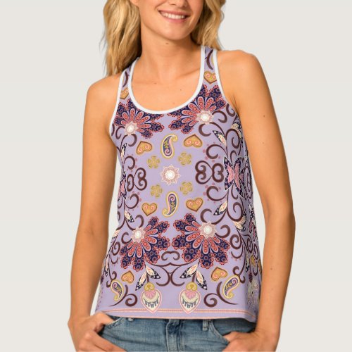 Indian floral tablecloth lovely pastel pattern tank top