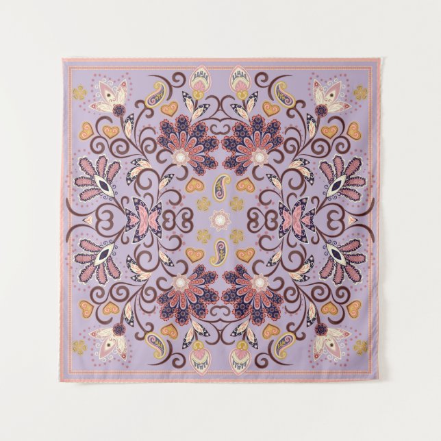 Indian floral tablecloth: lovely pastel pattern tapestry (Front)