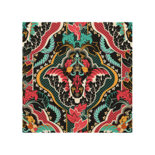 Indian Floral: Vintage Seamless Wallpaper. Wood Wall Art