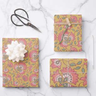 indian floral Wrapping Paper Flat Sheet Set of 3