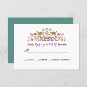 Indian Flower Elephant Jade green RSVP wedding Invitation