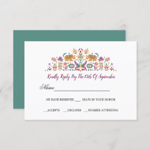Indian Flower Elephant Jade green RSVP wedding V2 Invitation