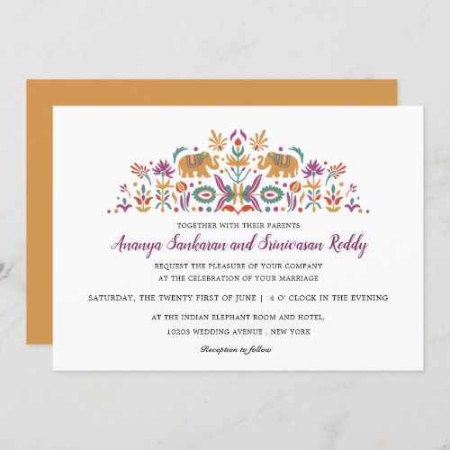 Indian Flower Elephant Mustard Yellow wedding Invitation