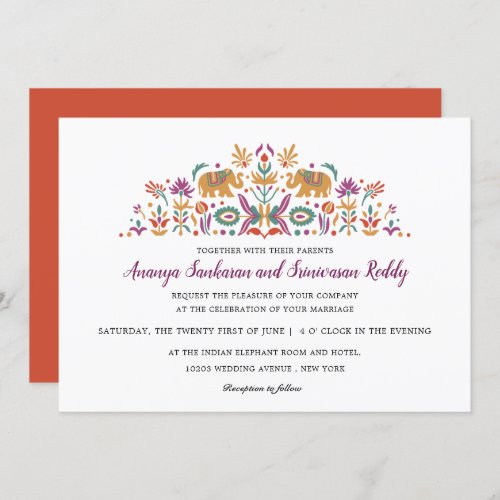 Indian Flower Elephant Orange modern wedding Invitation