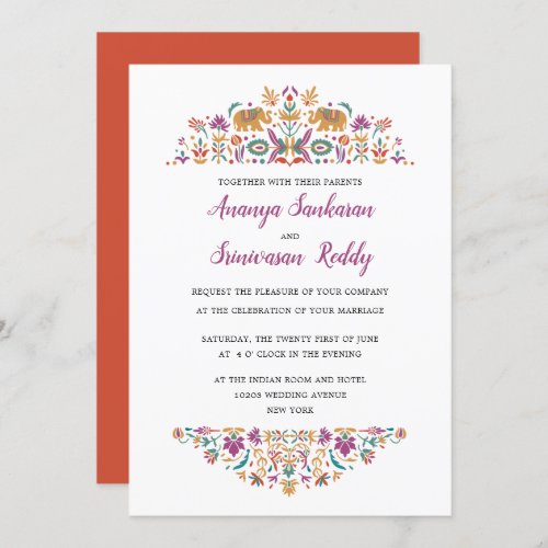 Indian Flower Elephant Orange Wedding Invitation