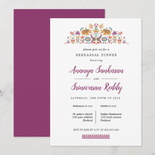 Indian Flower Elephant wedding Rehearsal Dinner Invitation