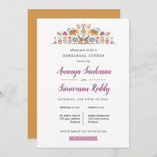 Indian Flower Elephant wedding  Rehearsal Dinner Invitation